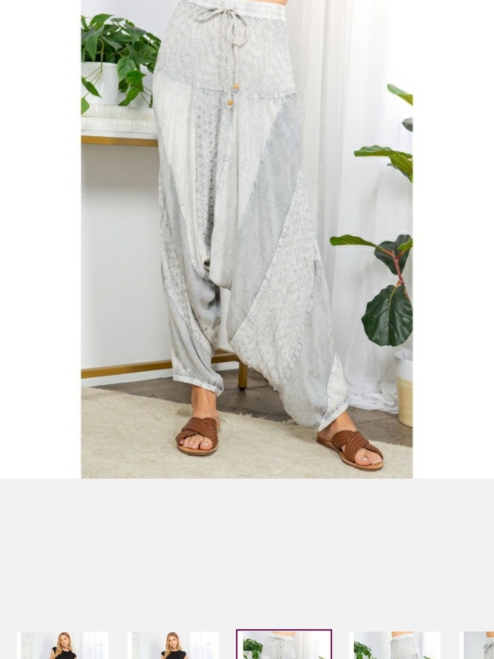 NWT Young Threads Light Gray Embroidered Boho Button-Up Shirt & Harem Pant Set - Picture 9 of 13